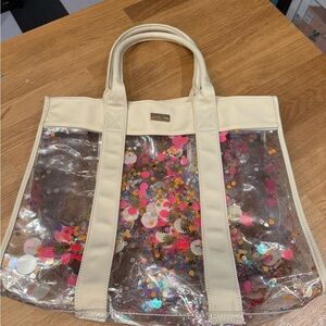 Pickled Poppy Clear Confetti Tote Bag in Cream
